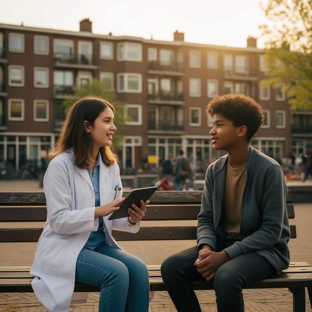 Onderzoeker op een wijkplein