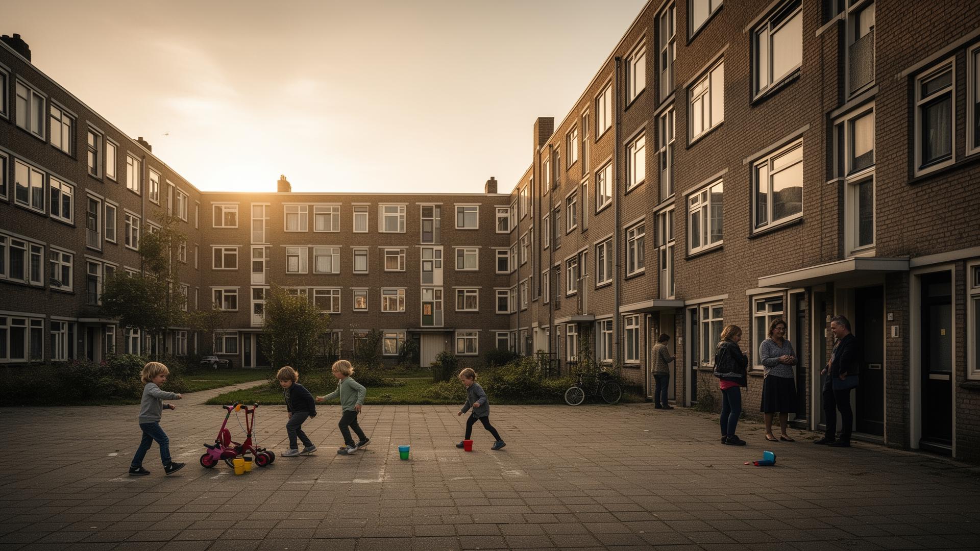 Een Nederlandse wijk in de avondzon